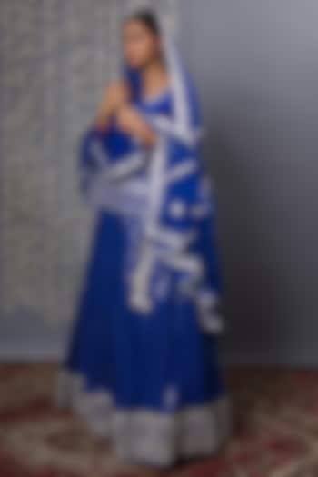 Blue Pure Georgette Zardosi Embroidered Bridal Lehenga Set by Shweta Dabas at Pernia's Pop Up Shop