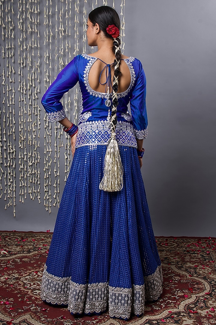 Blue Pure Georgette Zardosi Embroidered Bridal Lehenga Set by Shweta Dabas at Pernia's Pop Up Shop