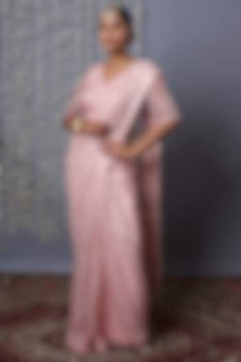 Pink Pure Silk Organza Embroidered Reception Saree Set by Shweta Dabas at Pernia's Pop Up Shop
