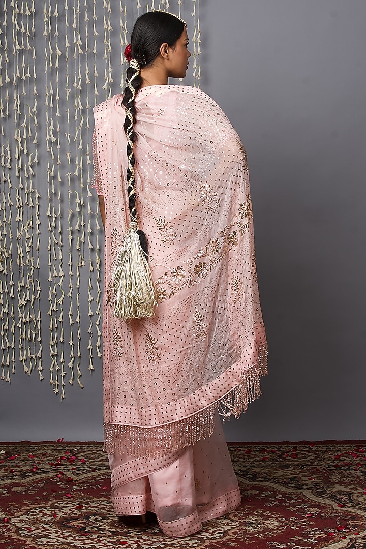 Pink Pure Silk Organza Embroidered Reception Saree Set by Shweta Dabas at Pernia's Pop Up Shop