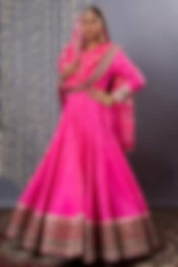 Pink Pure Silk Bridal Anarkali Set by Shweta Dabas at Pernia's Pop Up Shop