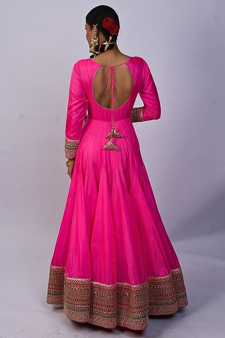 Pink Pure Silk Bridal Anarkali Set by Shweta Dabas at Pernia's Pop Up Shop