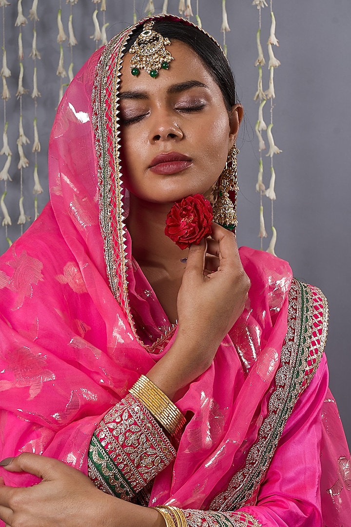 Pink Pure Silk Bridal Anarkali Set by Shweta Dabas at Pernia's Pop Up Shop