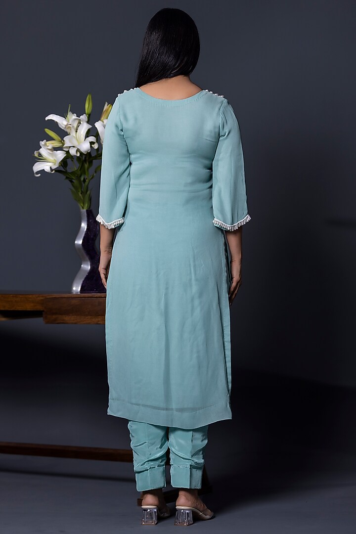 Sage Blue Georgette Kurta Set by Shweta Dabas at Pernia's Pop Up Shop