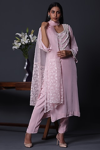 Lilac Crepe Kurta Set by Shweta Dabas