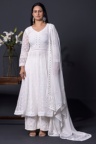 White Organza Anarkali Set by Shweta Dabas