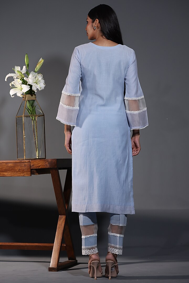 Blue Pure Chanderi Silk Machine Embroidered Kurta Set by Shweta Dabas at Pernia's Pop Up Shop