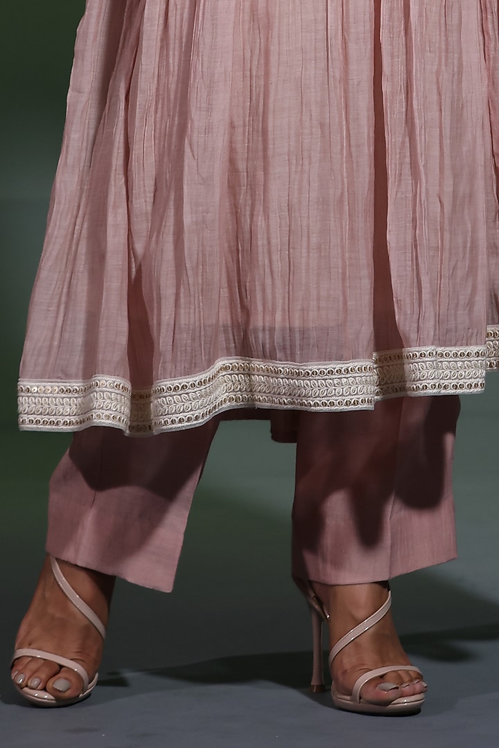 Nude Peach Mulmul Hand Embroidered Wedding Anarkali Set by Shweta Dabas at Pernia's Pop Up Shop