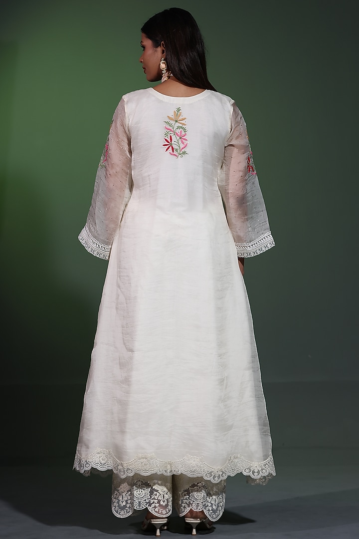 White Organza Mukaish Embroidered A-Line Kurta Set by Shweta Dabas at Pernia's Pop Up Shop