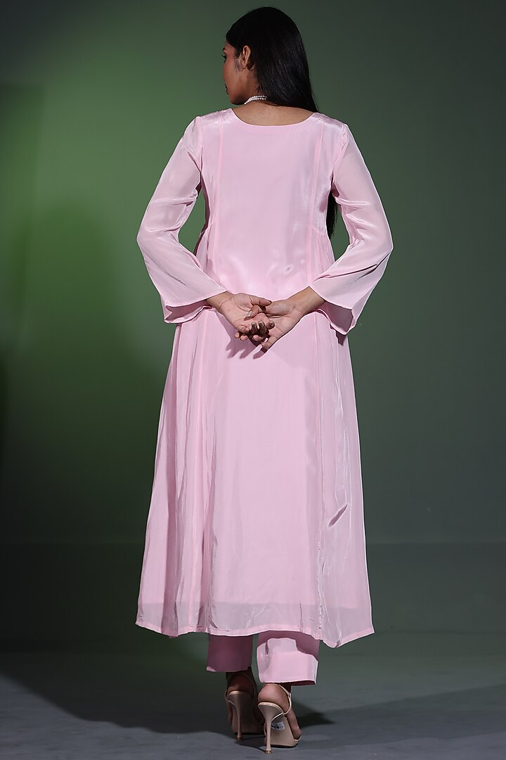 Powder Pink Crepe Pearl Handwork Party Wear Anarkali Set by Shweta Dabas at Pernia's Pop Up Shop