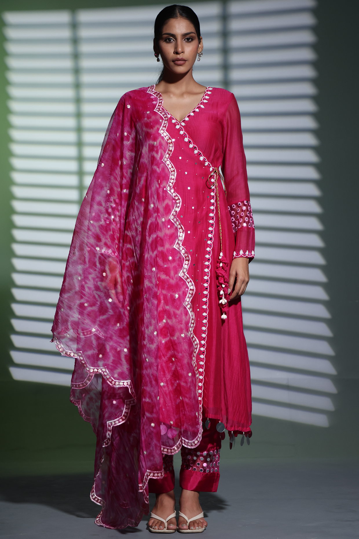 Pink Mulmul Hand Embroidered A-Line Kurta Set by Shweta Dabas at Pernia's Pop Up Shop
