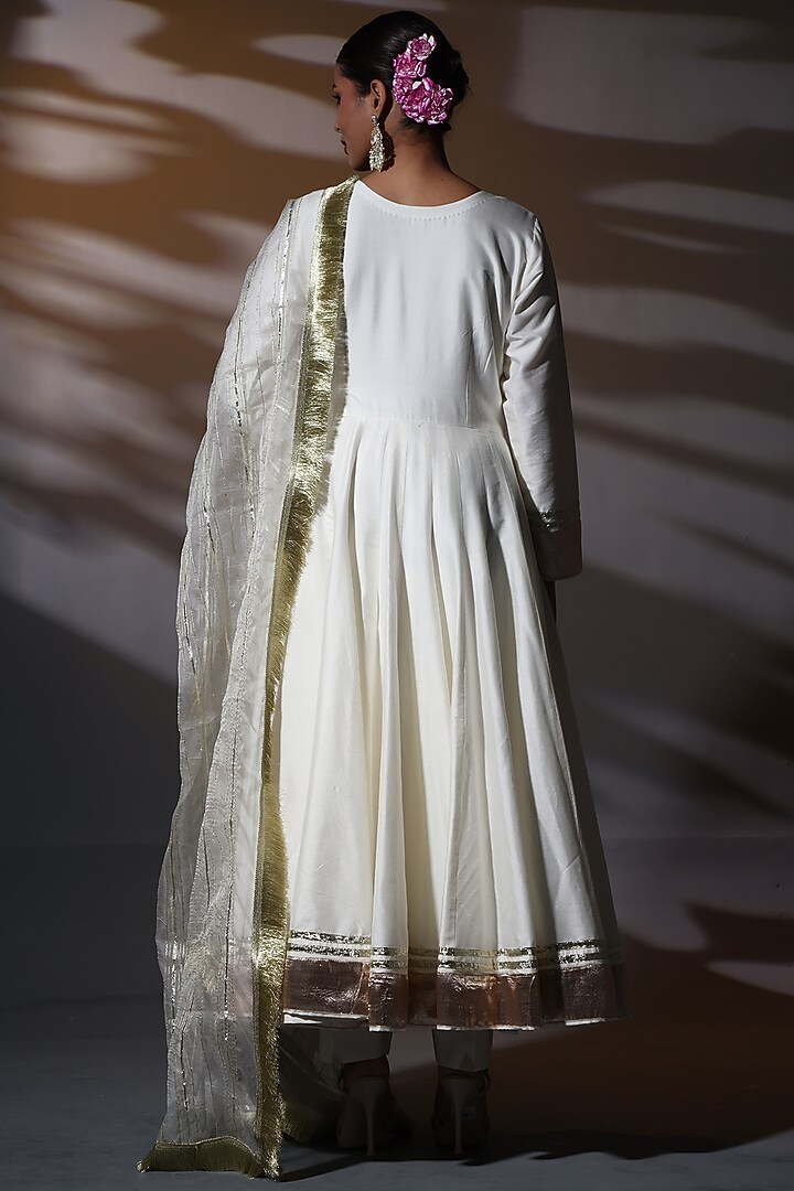 Ivory Cotton Silk Gota Work Kalidar Wedding Anarkali Set by Shweta Dabas at Pernia's Pop Up Shop