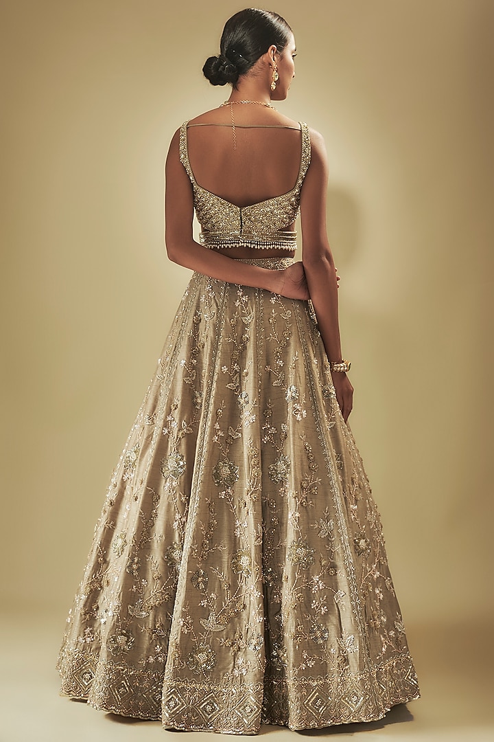Green Dupion Zardosi Embroidered Wedding Lehenga Set by Shlok Design at Pernia's Pop Up Shop