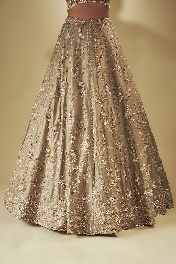 Green Dupion Zardosi Embroidered Wedding Lehenga Set by Shlok Design at Pernia's Pop Up Shop
