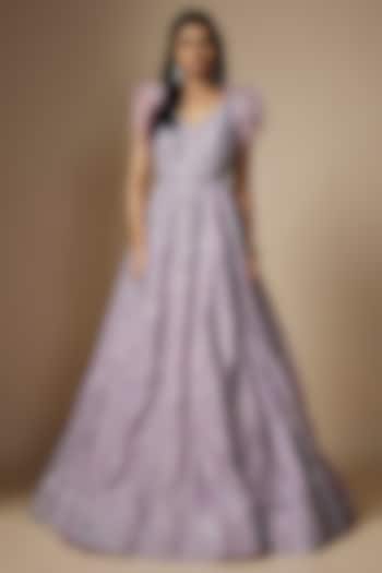 Purple Organza Sequins Embroidered Gown by Shlok Design