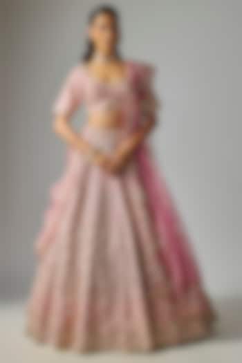 Pink Dupion Silk Zardosi Embroidered Bridal Lehenga Set by Shlok Design at Pernia's Pop Up Shop