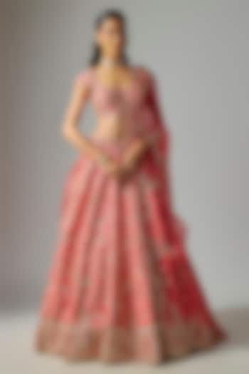 Pink Raw Silk Zardosi Embroidered Bridal Lehenga Set by Shlok Design at Pernia's Pop Up Shop