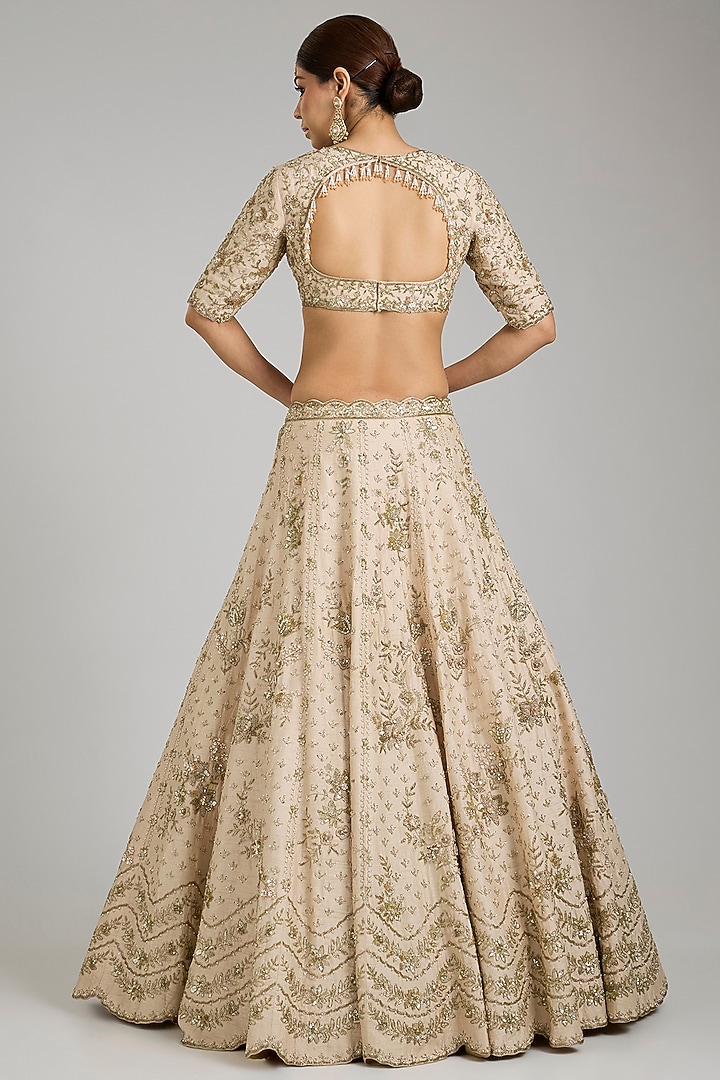 Ivory Dupion Silk Bridal Lehenga Set by Shlok Design at Pernia's Pop Up Shop