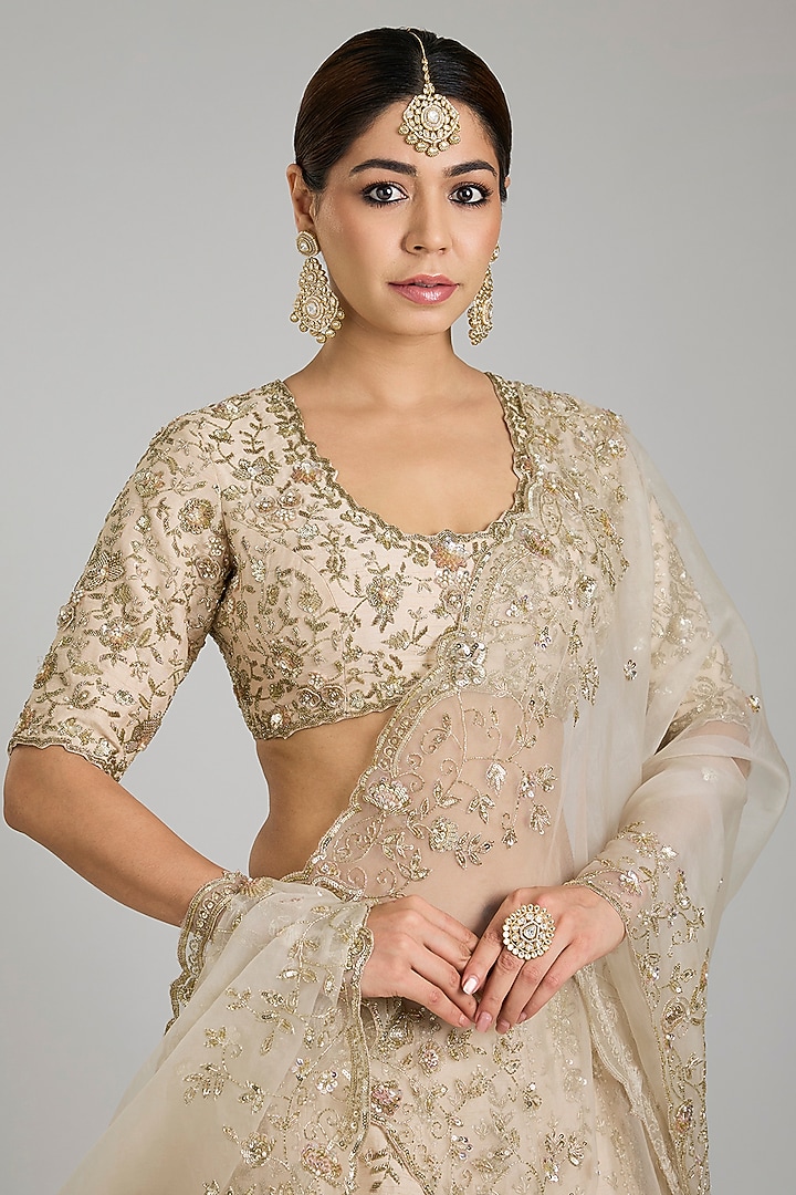 Ivory Dupion Silk Bridal Lehenga Set by Shlok Design at Pernia's Pop Up Shop