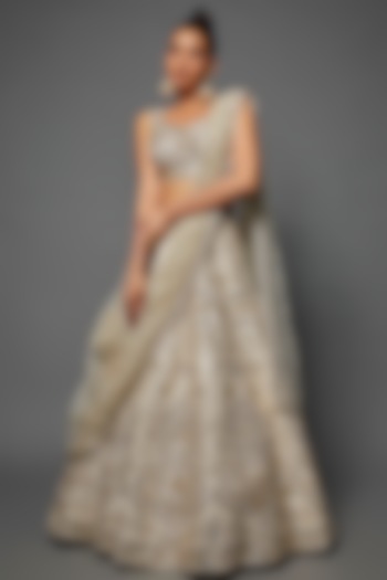 Ivory Dupion Silk Embroidered Lehenga Set by Shlok Design