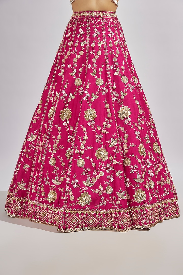 Pink Dupion Silk Zardosi Embroidered Wedding Lehenga Set by Shlok Design at Pernia's Pop Up Shop