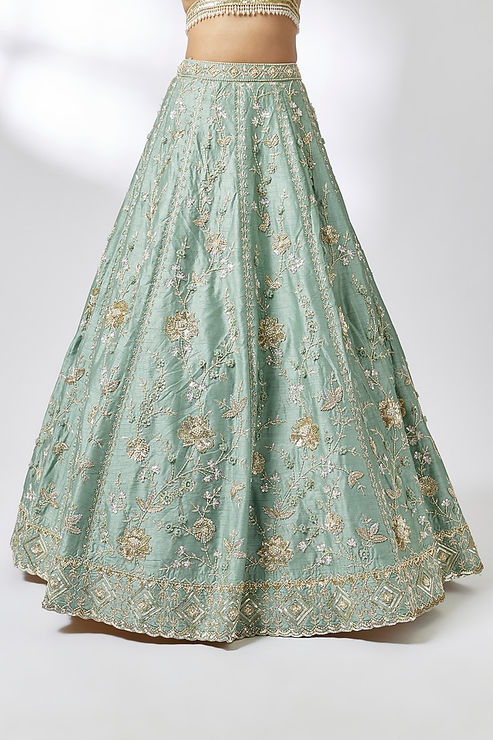 Green Net Zardosi Embroidered Bridal Lehenga Set by Shlok Design at Pernia's Pop Up Shop