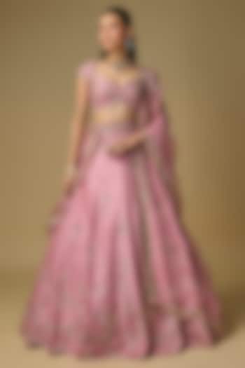 Pink Dupion Sequin & Zardosi Embroidered Bridal Lehenga Set by Shlok Design at Pernia's Pop Up Shop