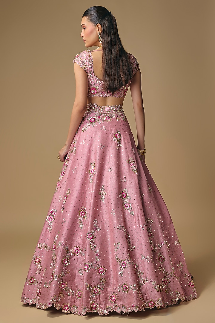 Pink Dupion Sequin & Zardosi Embroidered Bridal Lehenga Set by Shlok Design at Pernia's Pop Up Shop
