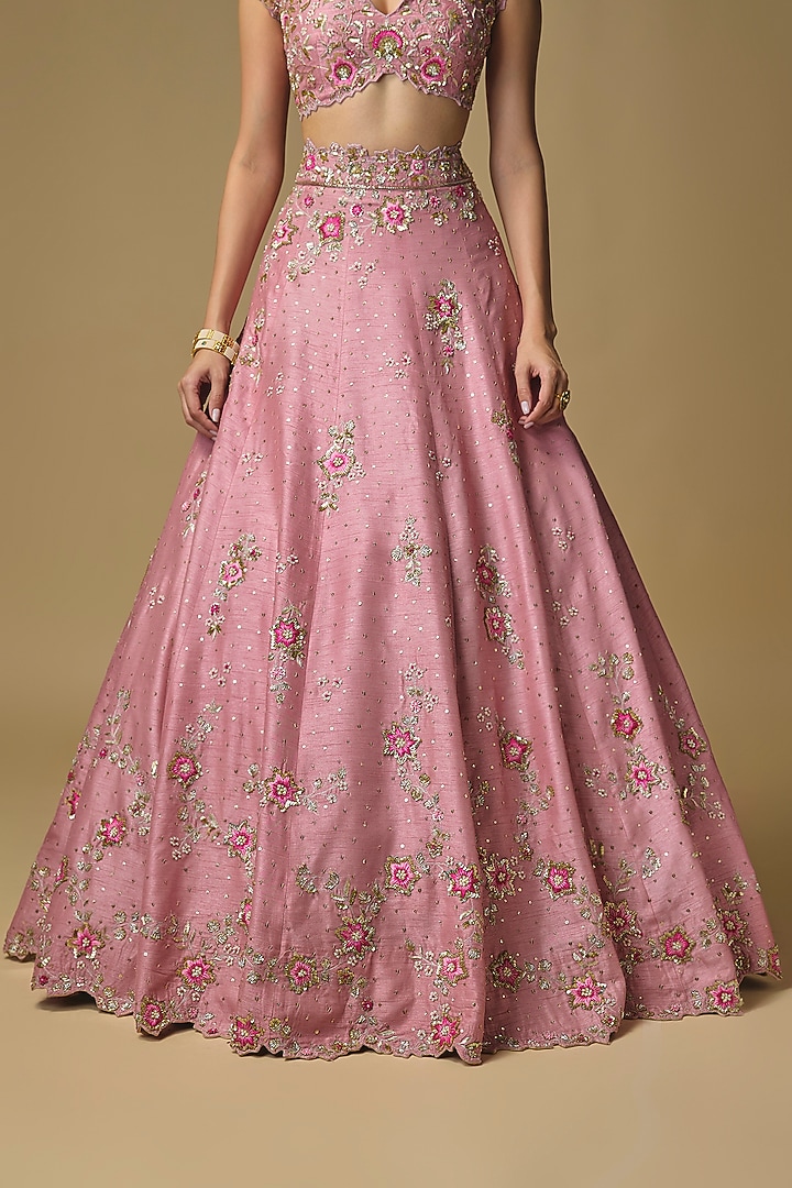 Pink Dupion Sequin & Zardosi Embroidered Bridal Lehenga Set by Shlok Design at Pernia's Pop Up Shop