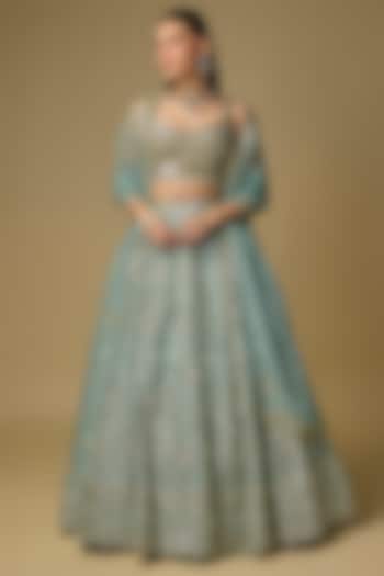 Moss Green Dupion Sequin Embroidered Bridal Lehenga Set by Shlok Design at Pernia's Pop Up Shop