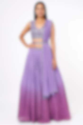 Purple Embroidered Wedding Lehenga Set by Shlok Design at Pernia's Pop Up Shop
