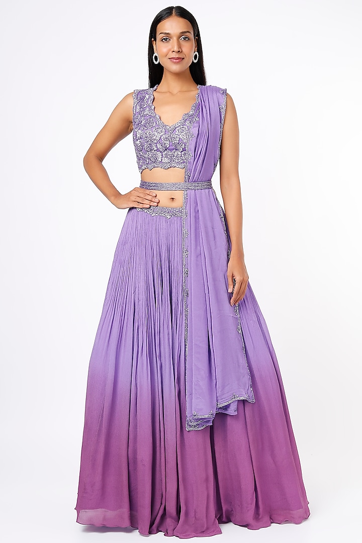 Purple Embroidered Wedding Lehenga Set by Shlok Design at Pernia's Pop Up Shop