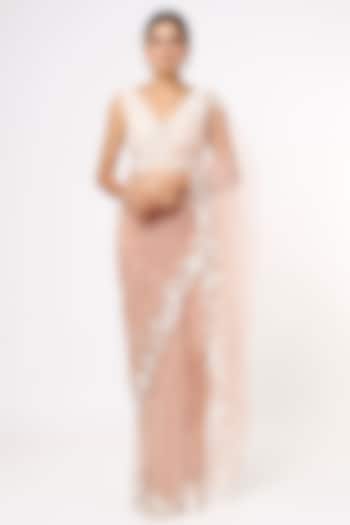 Peach Embroidered Wedding Saree Set by Shlok Design at Pernia's Pop Up Shop