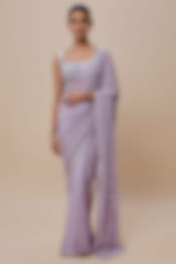 Purple Georgette Sequins Embroidered Reception Saree Set by Shlok Design at Pernia's Pop Up Shop