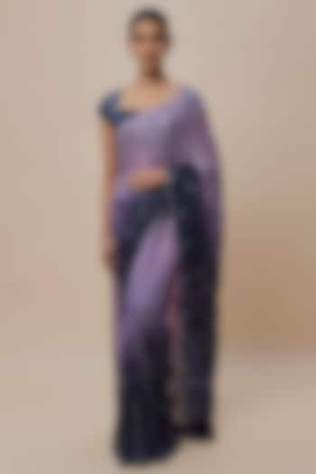 Purple Georgette Sequins Embroidered Saree Set by Shlok Design