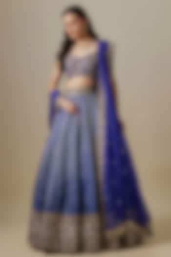 Cobalt Blue Banarasi Handloom & Silk Zardosi Embroidered Bridal lehenga for 22 Lehenga Set by Shlok Design at Pernia's Pop Up Shop