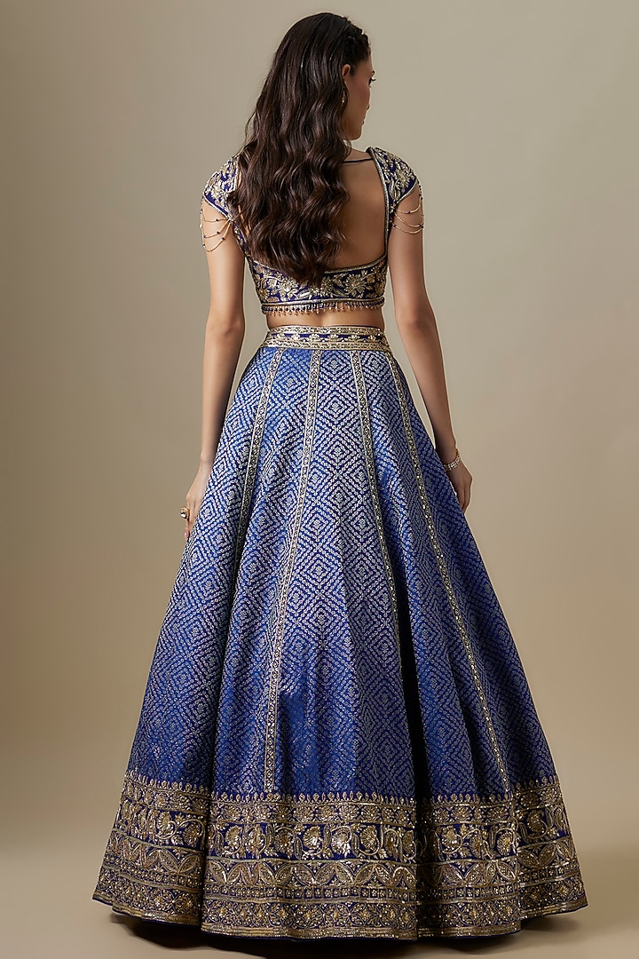 Cobalt Blue Banarasi Handloom & Silk Zardosi Embroidered Bridal Lehenga Set by Shlok Design at Pernia's Pop Up Shop