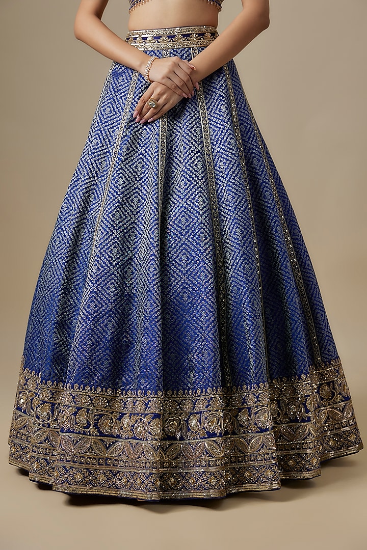 Cobalt Blue Banarasi Handloom & Silk Zardosi Embroidered Bridal Lehenga Set by Shlok Design at Pernia's Pop Up Shop