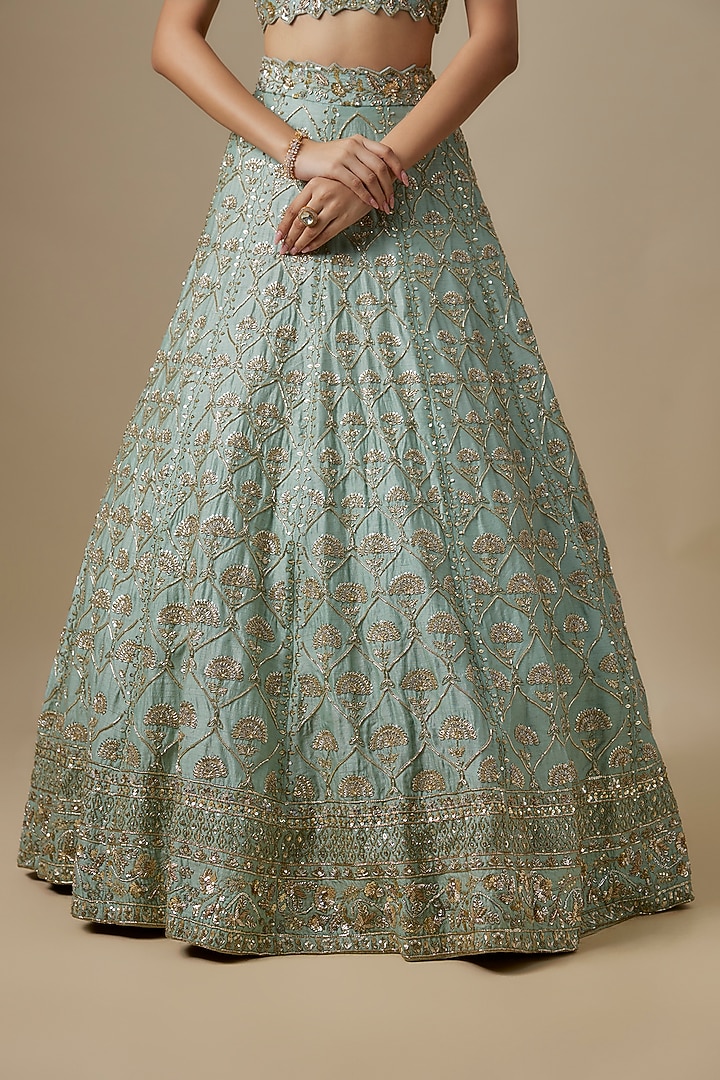Green Dupion Silk Sequins Embroidered Bridal Lehenga Set by Shlok Design at Pernia's Pop Up Shop