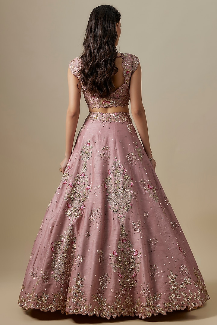 Pink Dupion Silk Zardosi Embroidered Handcrafted Bridal Lehenga Set by Shlok Design at Pernia's Pop Up Shop