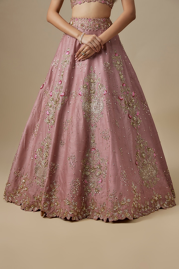 Pink Dupion Silk Zardosi Embroidered Handcrafted Bridal Lehenga Set by Shlok Design at Pernia's Pop Up Shop