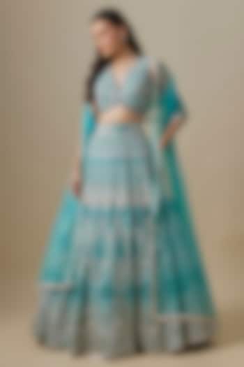Green Organza Sequins Embroidered Bridal lehenga for 22 Lehenga Set by Shlok Design at Pernia's Pop Up Shop