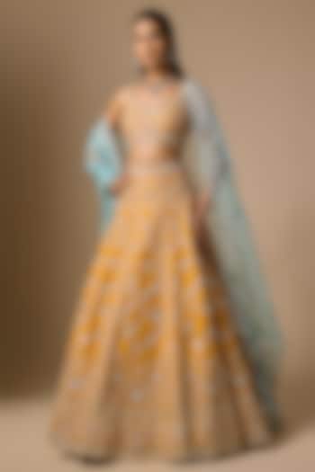 Yellow Raw Silk Zardosi Embroidered Bridal Lehenga Set by Shlok Design at Pernia's Pop Up Shop