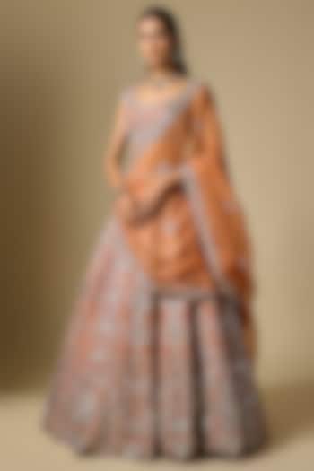 Mocha-Colored Dupion Sequins Embroidered Bridal Lehenga Set by Shlok Design at Pernia's Pop Up Shop