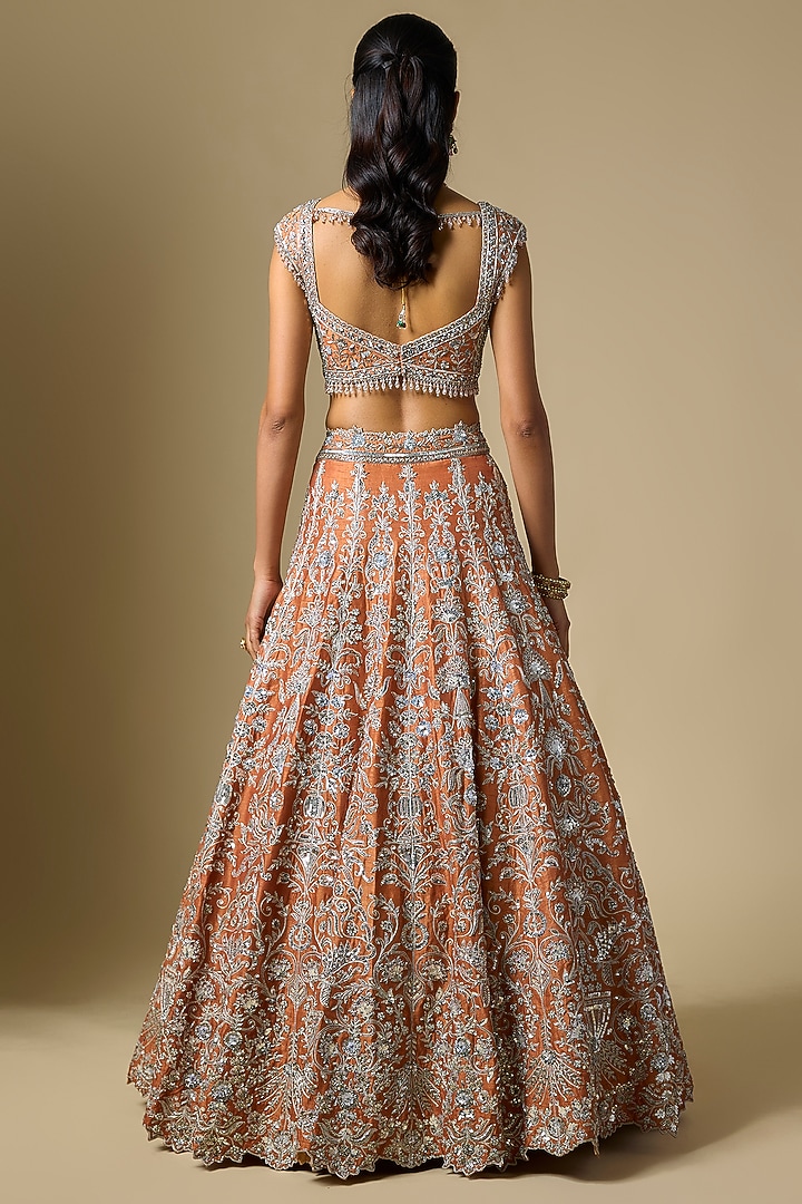 Mocha-Colored Dupion Sequins Embroidered Bridal Lehenga Set by Shlok Design at Pernia's Pop Up Shop