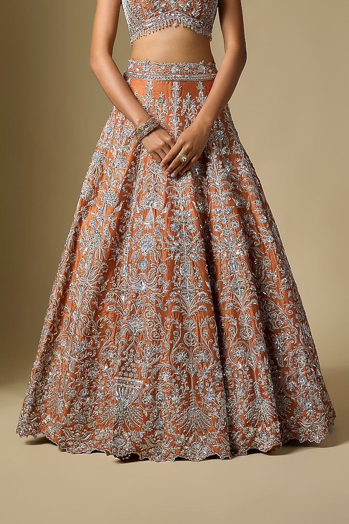 Mocha-Colored Dupion Sequins Embroidered Bridal Lehenga Set by Shlok Design at Pernia's Pop Up Shop