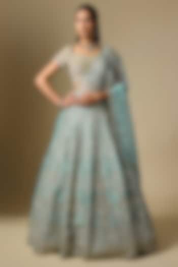 Moss Green Dupion Sequins Embroidered Bridal Lehenga Set by Shlok Design at Pernia's Pop Up Shop