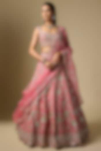 Coral Dupion Zardosi Embroidered Bridal Lehenga Set by Shlok Design at Pernia's Pop Up Shop