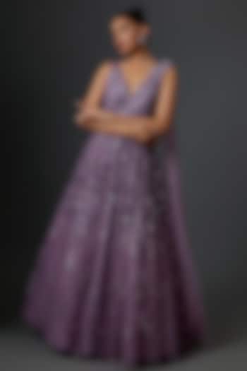 Purple Net Embroidered Gown by Shlok Design