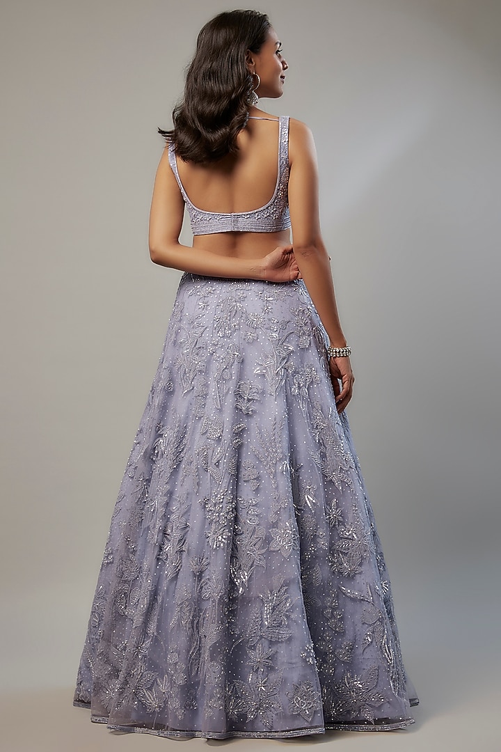 Lilac Net Cutdana Embroidered Wedding Lehenga Set by Shlok Design at ...